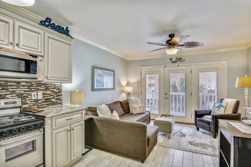 Living Room - Open Layout w/ Kitchen & Dining, Private Balcony