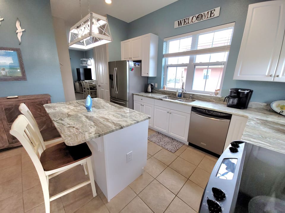 Spacious kitchen with island seating 