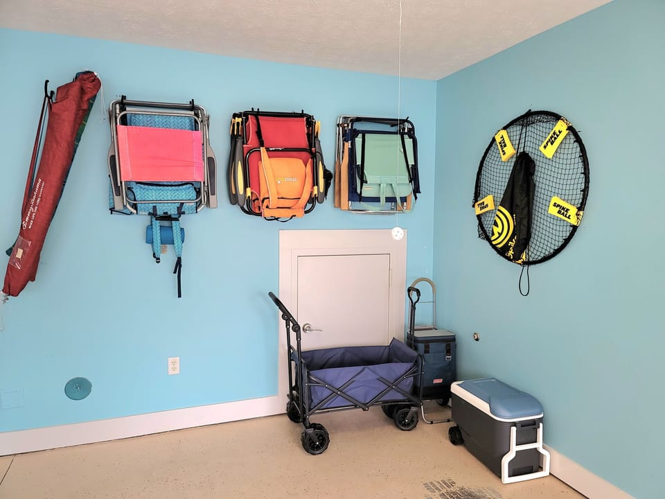 Beach gear in the garage!