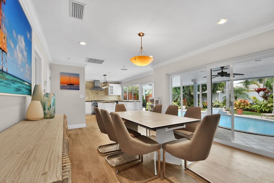 Dining table seats 8 comfortably