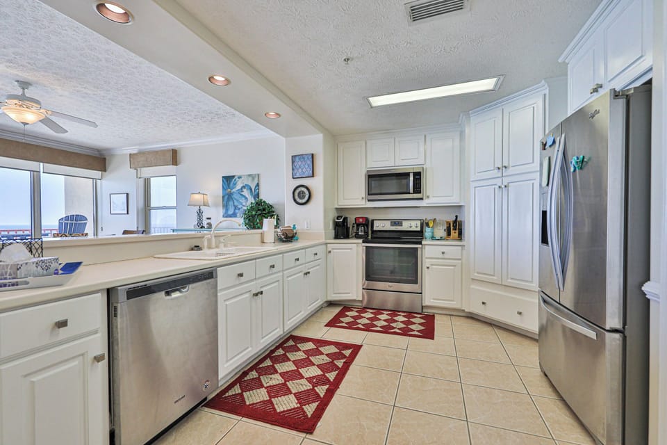 Fully stocked kitchen.