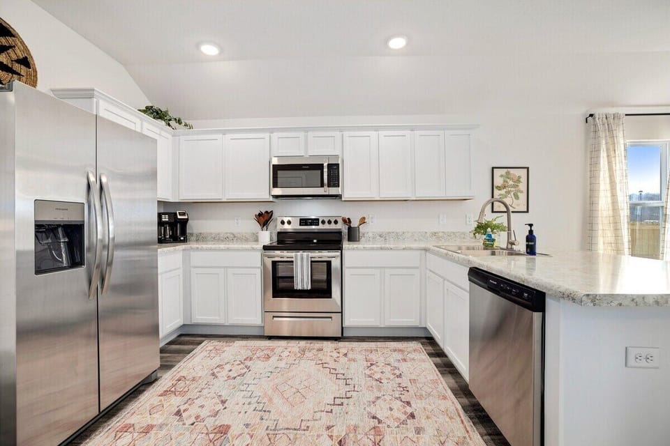 Our kitchen is fully stocked with all the cooking amenities you could ever need, including a drip coffee maker, high-end appliances and plenty of built-in storage.