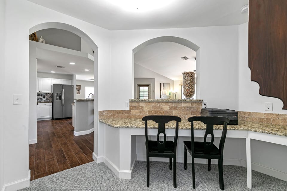 Work Space off kitchen with printer.
