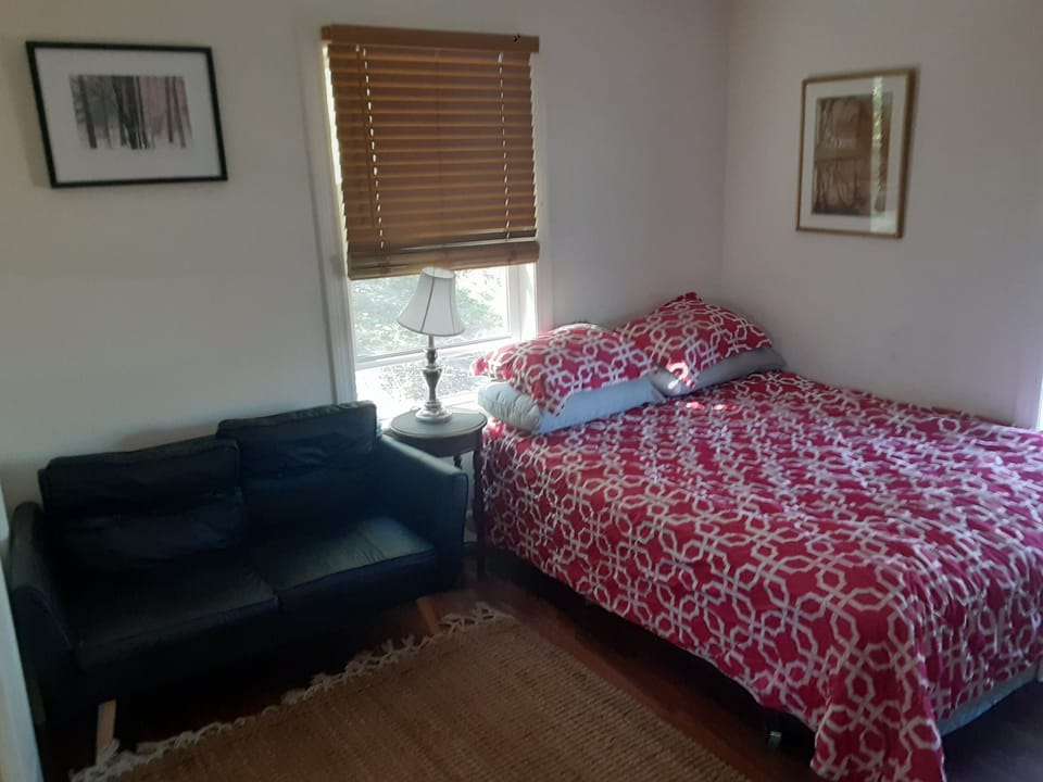 Master bedroom, downstairs, walk-in.  Queen