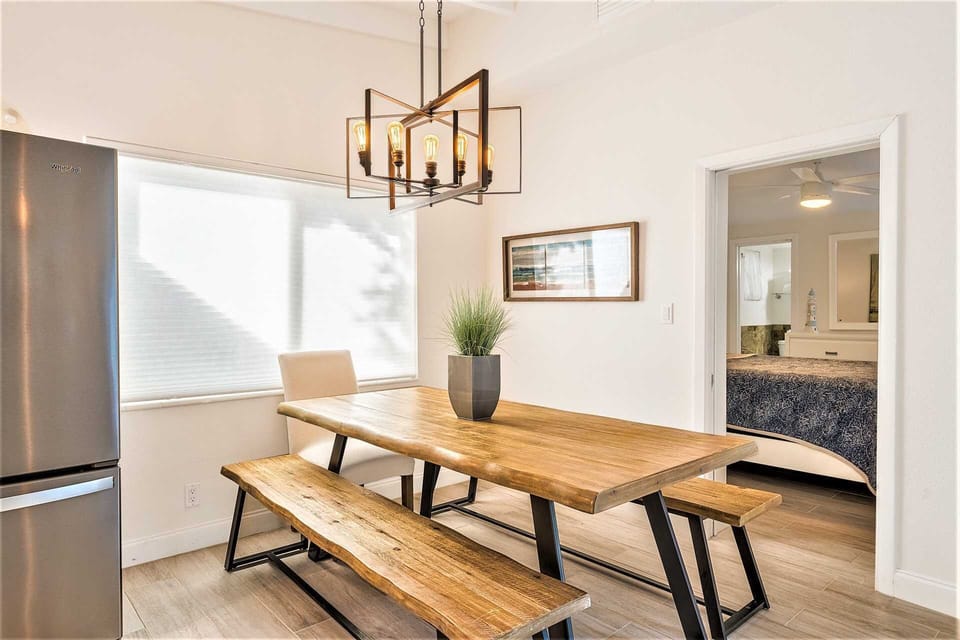 Inside dining area has plenty of room for informal meals.