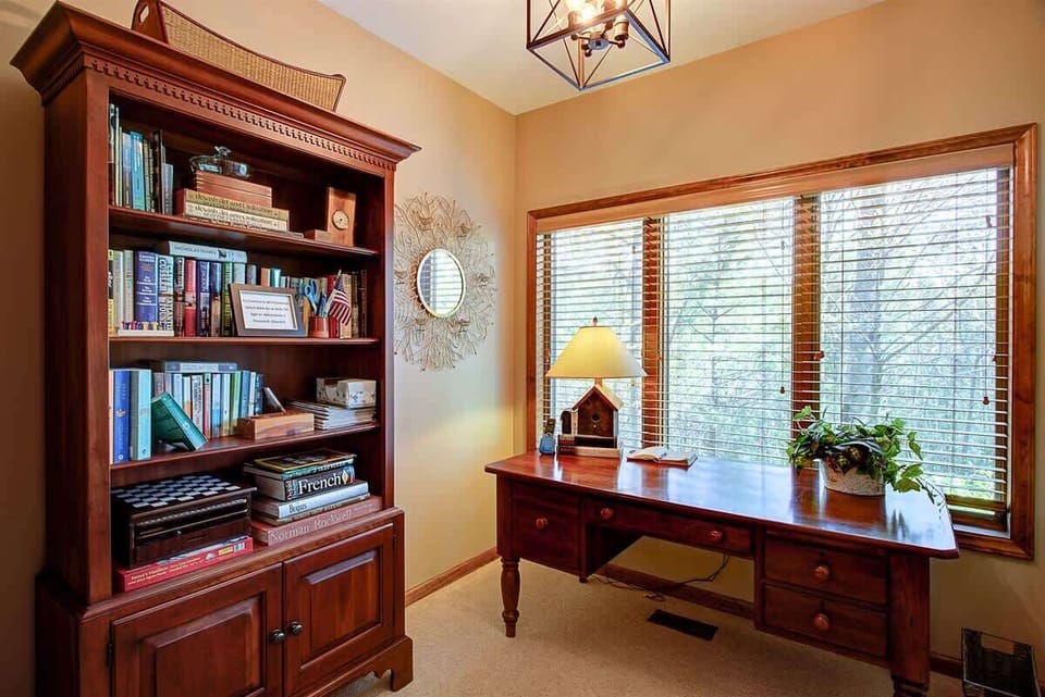 A small office off of the living area provides bookshelf, high speed Internet, and desk.