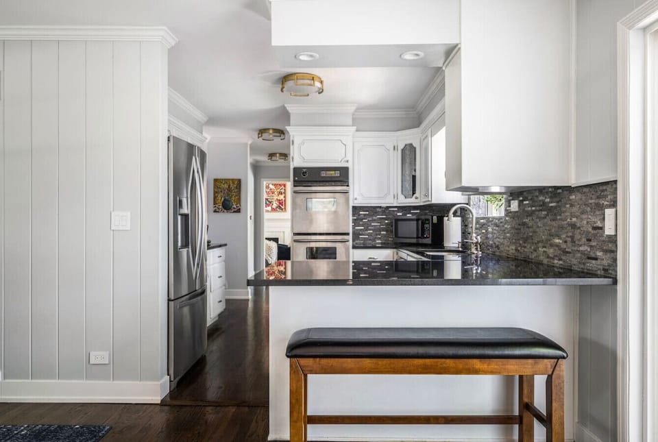 Kitchen leads into dining room