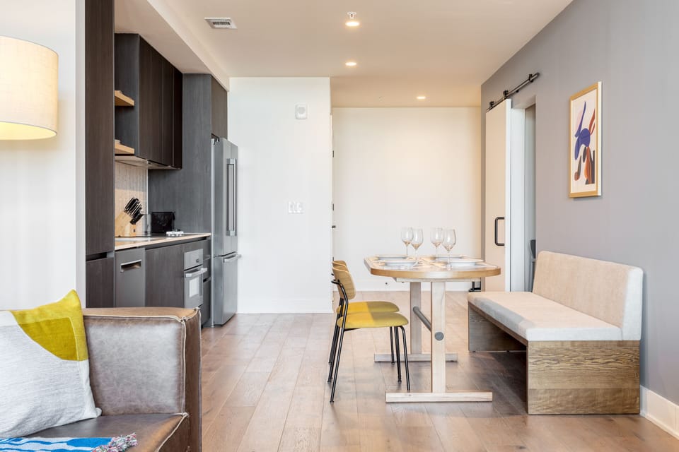 With a dining area.