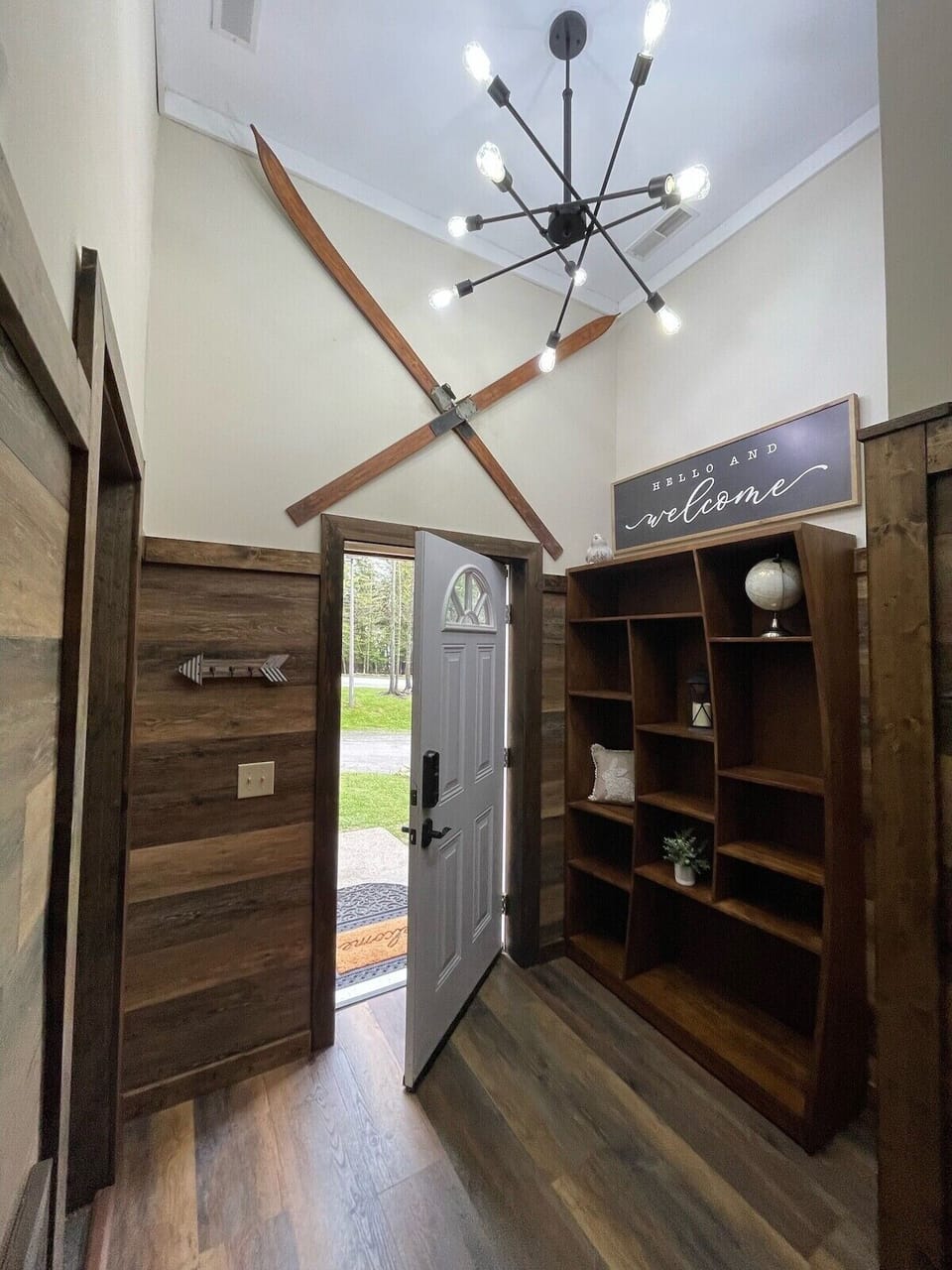Entryway with lots of cubbies for helmets and gloves 