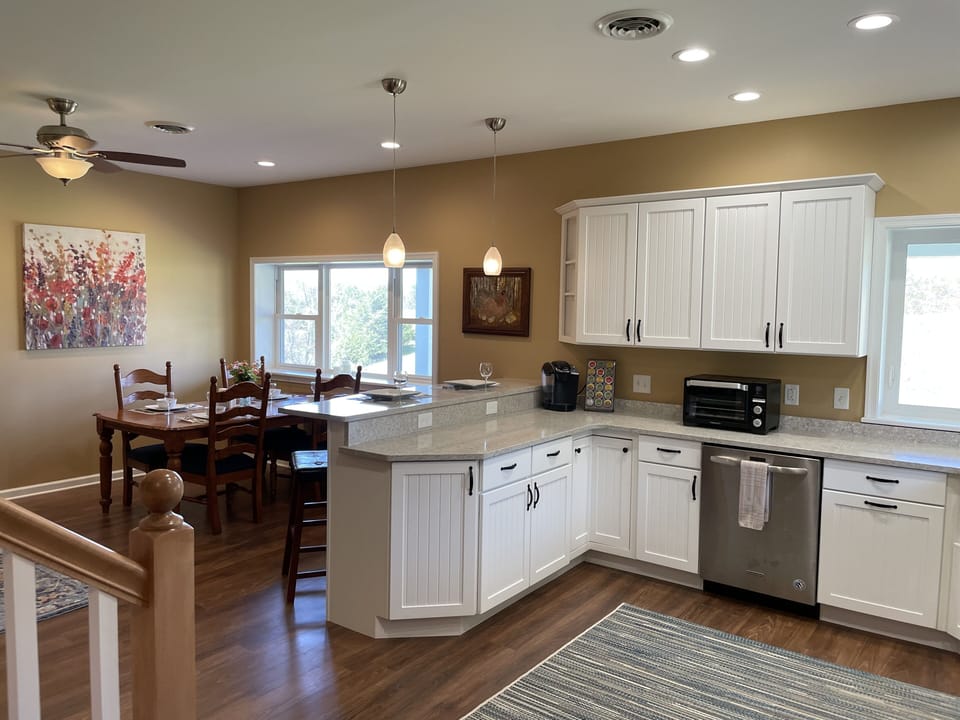 Well appointed kitchen is central to the downstairs.