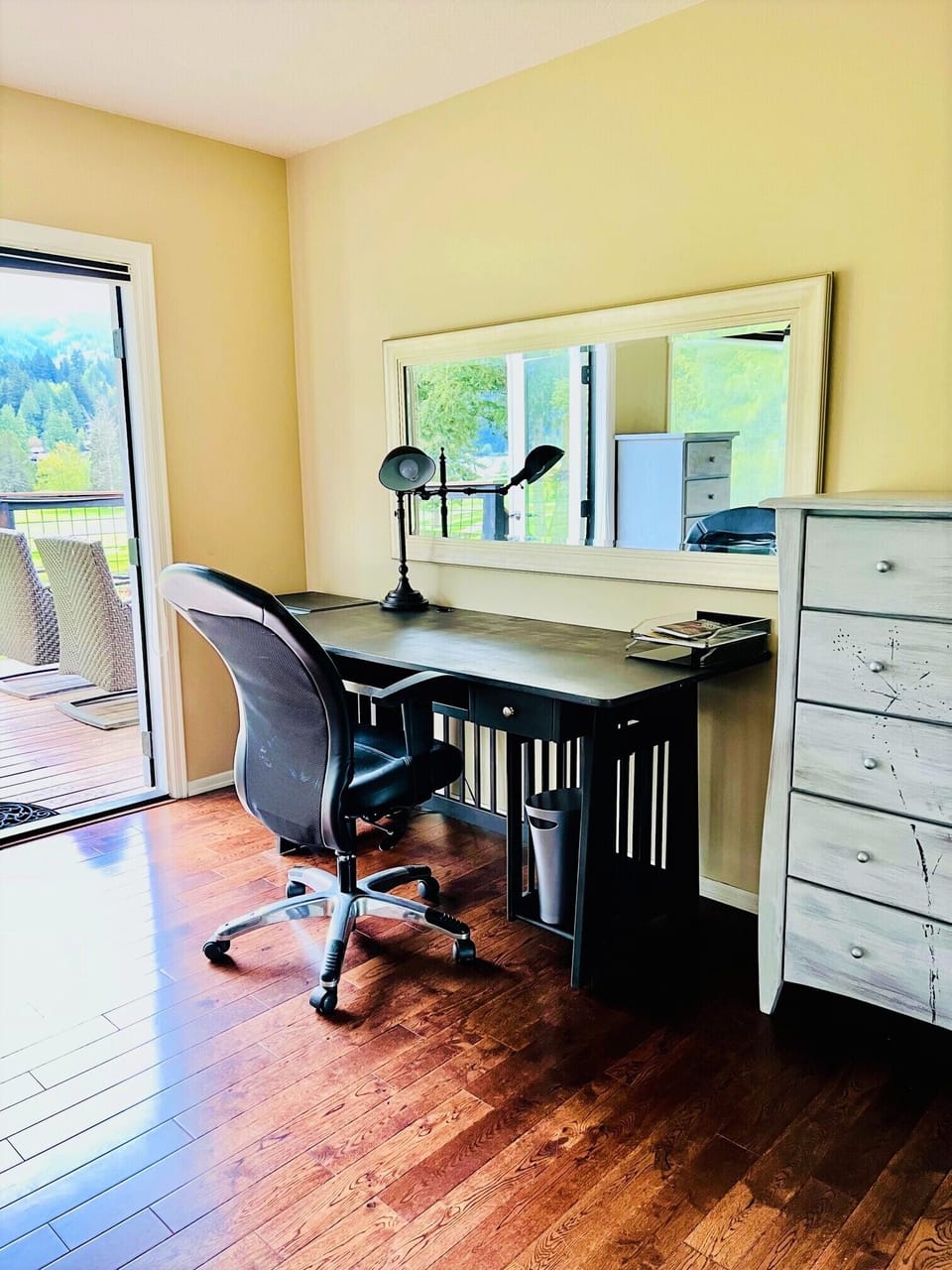 Office space inside the master bedroom overlooking the foothills. 