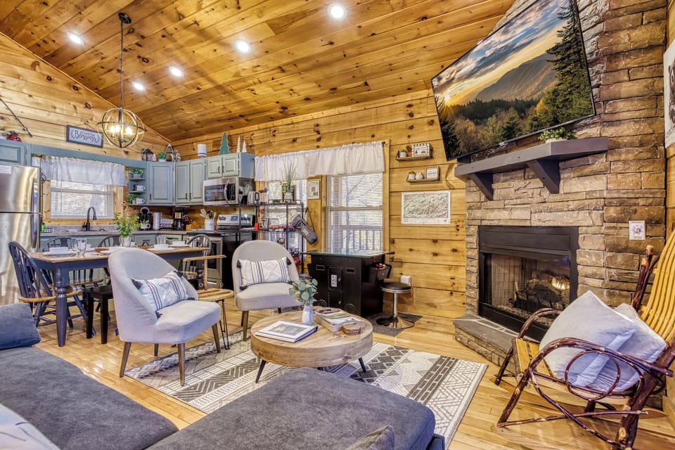 Cozy cabin with open floor plan. 