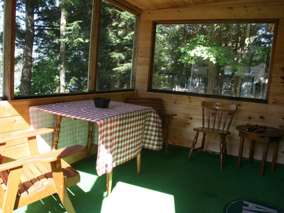 Nest Cottage screened porch overlooking Long Lake