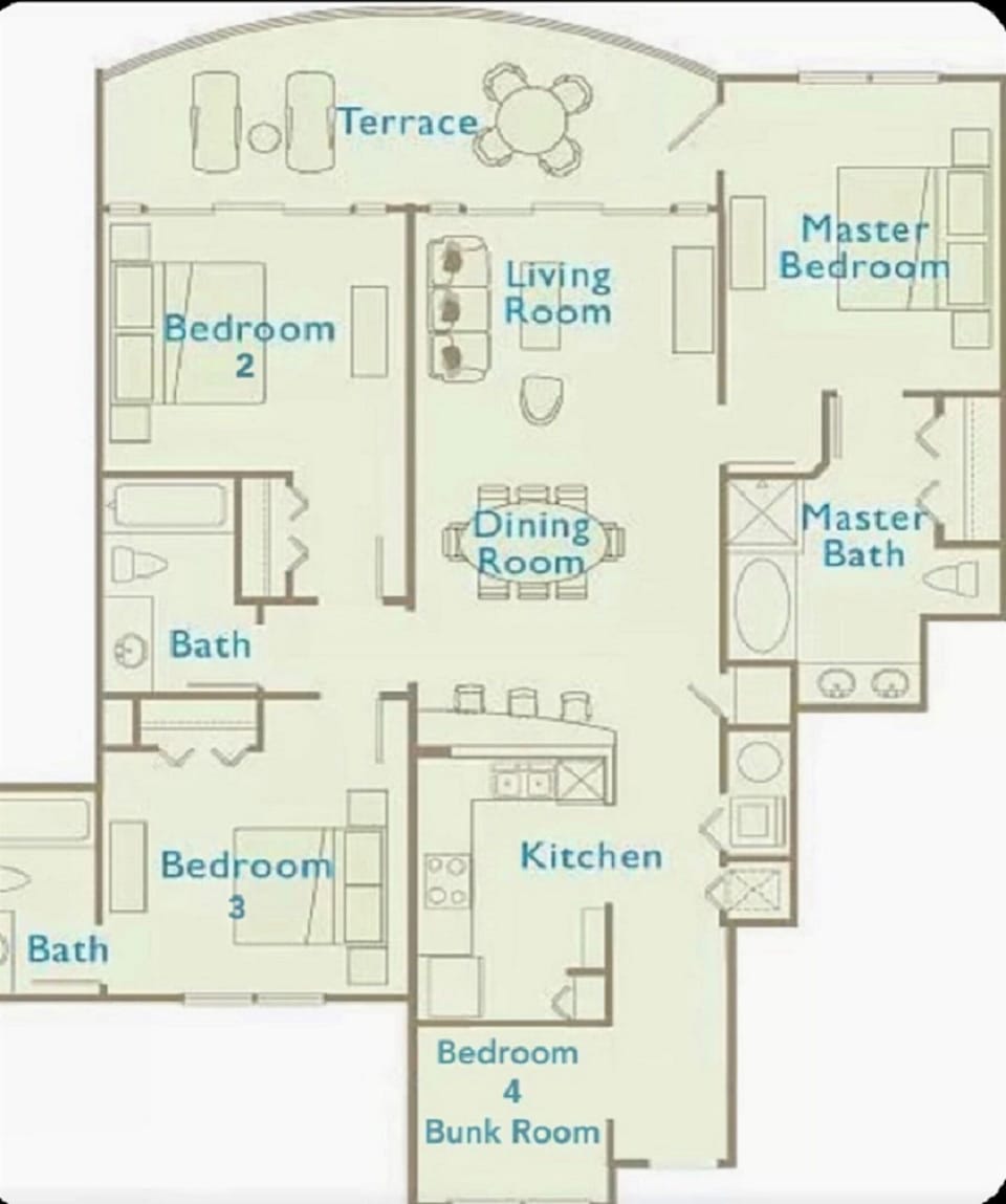 Spacious layout with four bedrooms, full kitchen, dining room, and private terrace - perfect for your group getaway.
