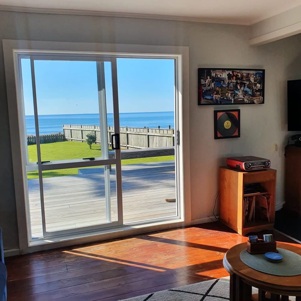 Living area, looking out towards Whakaari/White Island 