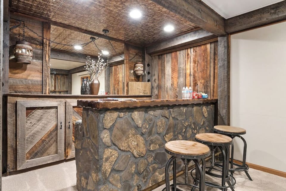 Downstairs Bar area with stools- Let`s Drink!