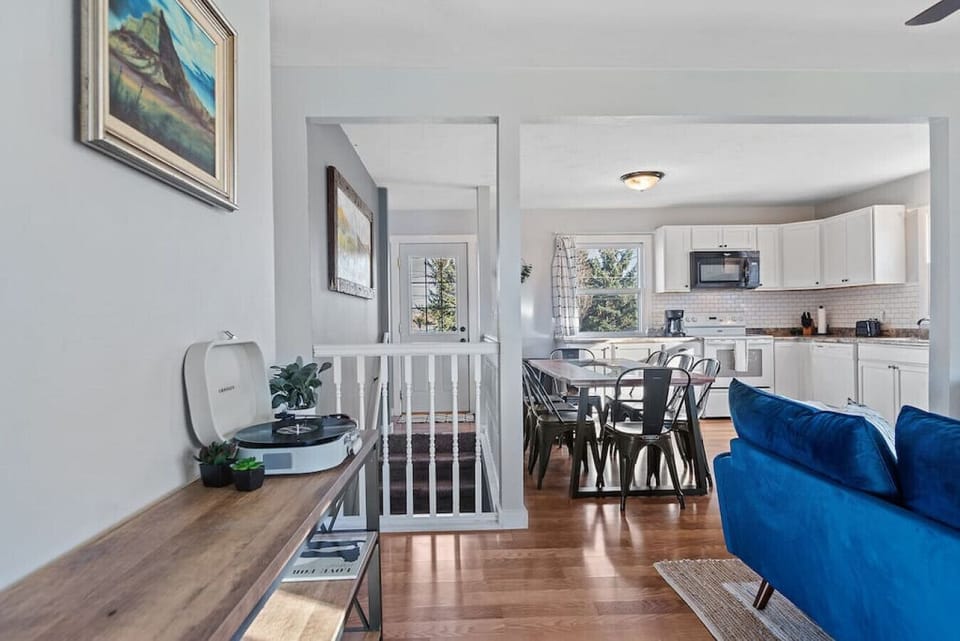 Off the living room is where our fully-stocked kitchen is!