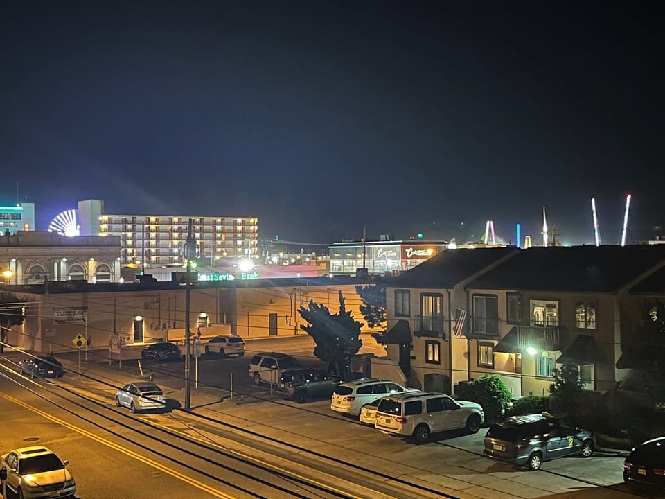 Nighttime views of the boardwalk from front deck