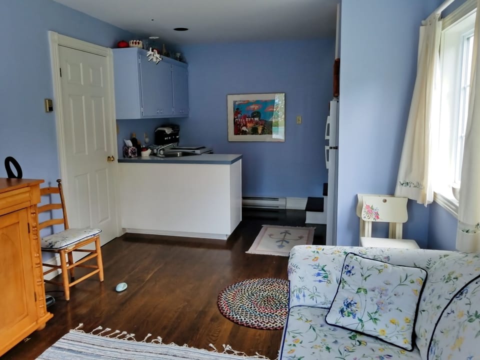 kitchenette: stove/oven, sink, 2nd fridge/freezer with staircase to twin bedroom