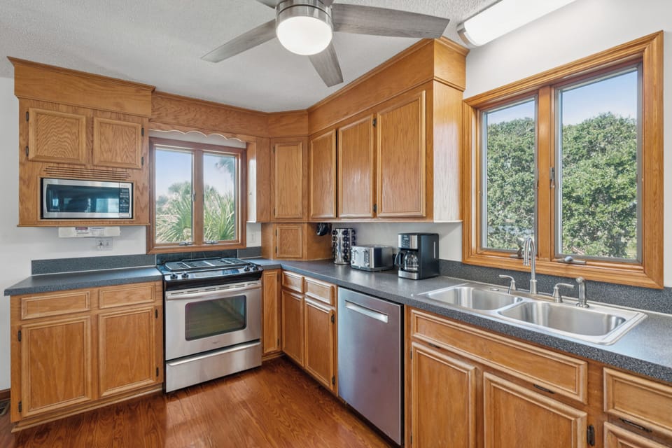 Cook with ease in this open-concept kitchen, complete with stainless steel appliances
