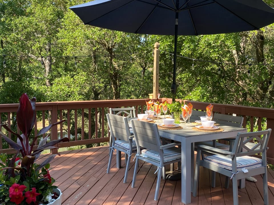 Very private, large, comfortable space for dining outdoors