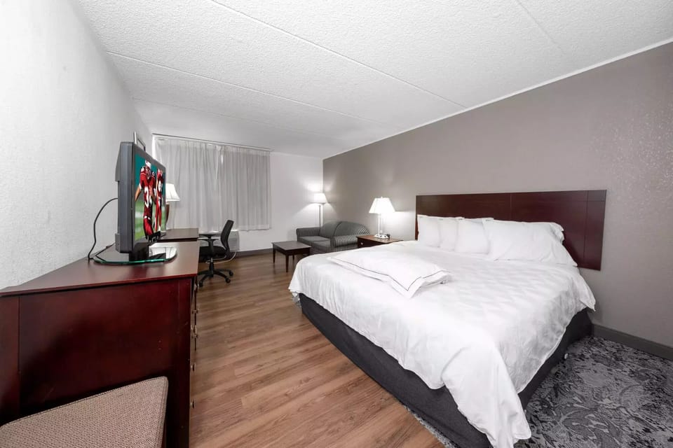 Unwind in a spacious king room with cozy seating.
