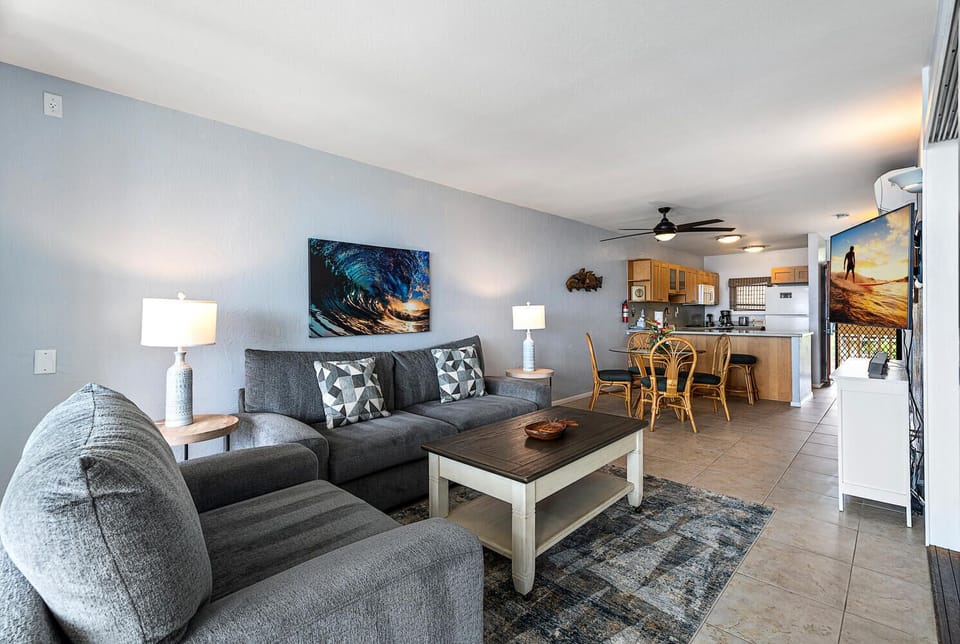 Condo updated in 2022. Living area/open kitchen