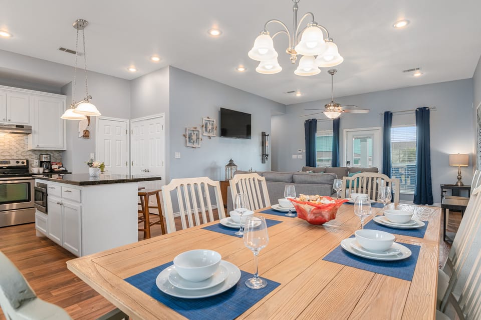 Gather around the spacious dining table, ideal for sharing meals