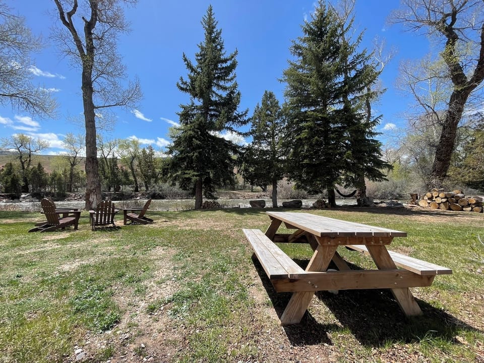 Backyard with picnic table