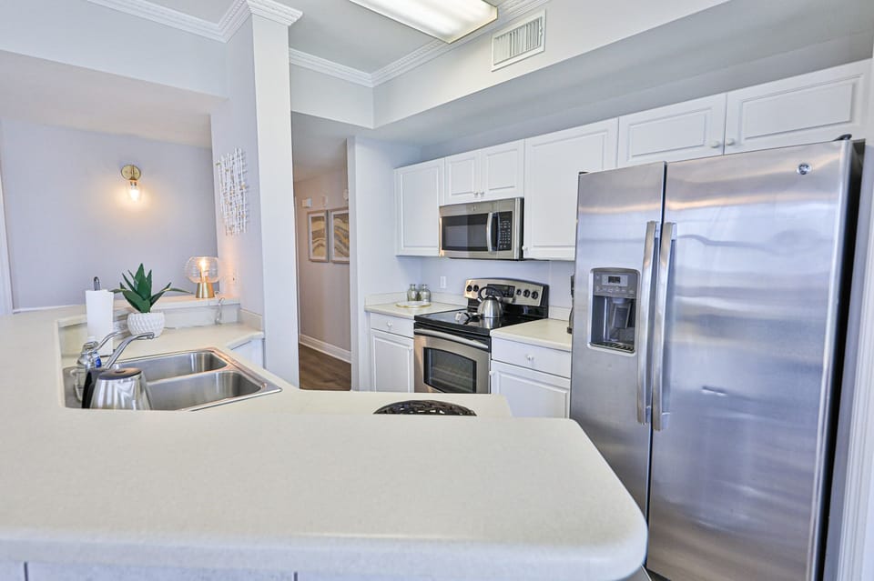 Fully stocked kitchen.