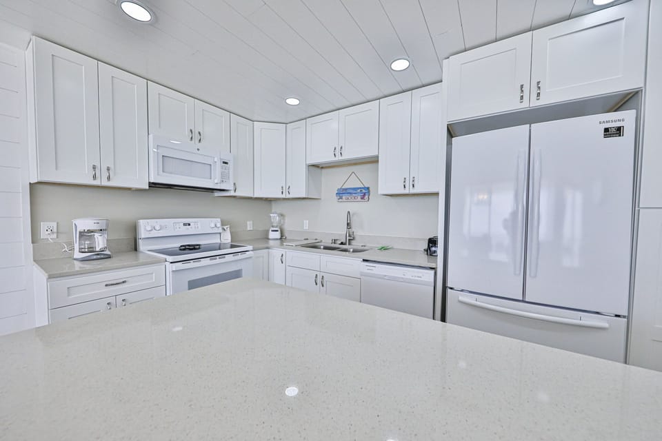 Fully stocked kitchen.