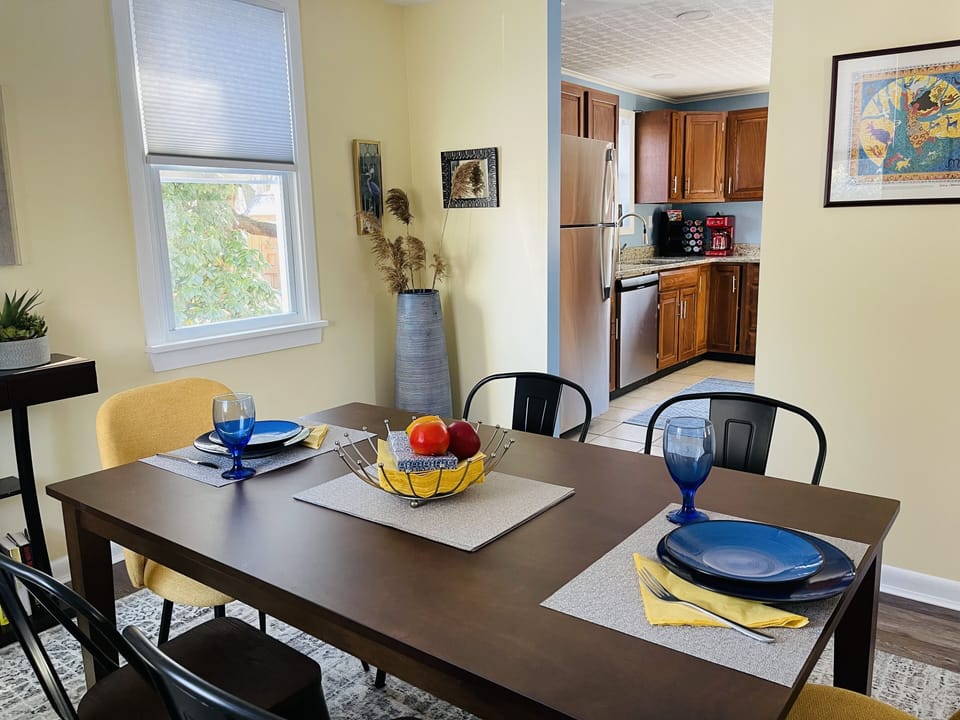 Dining table and kitchen