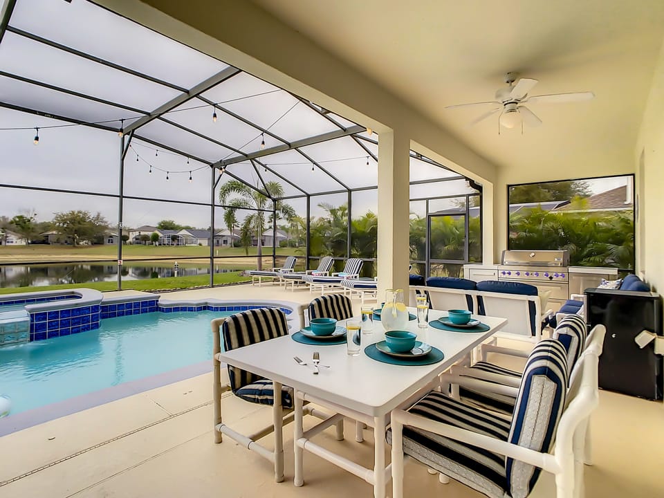 100” projector screen, Professional BBQ, Screened in pool and spa area. 