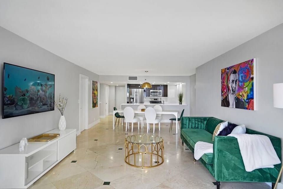 Living area, Roku tv, dining area