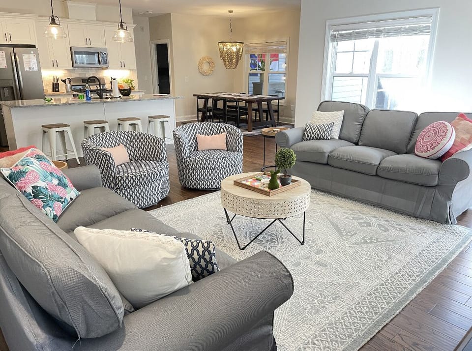 Open concept living and dining