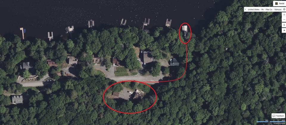 Aerial of path to dock