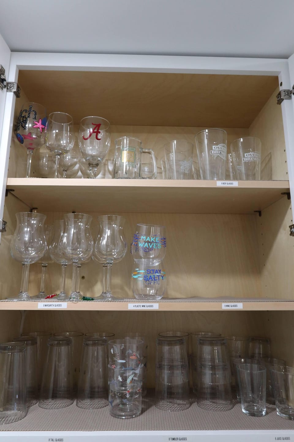 water, tumbler, wine, margarita, and beer glasses 