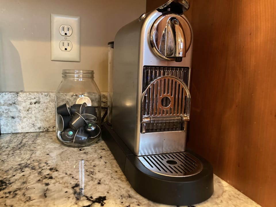 Enjoy espresso drinks with the Nespresso maker or standard coffee from the Keurig. 