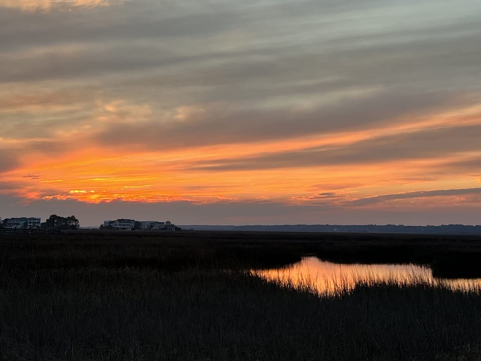 Sunset from bridge to come to island