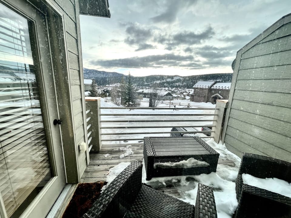 Front patio in winter. Cushions available for summertime :)