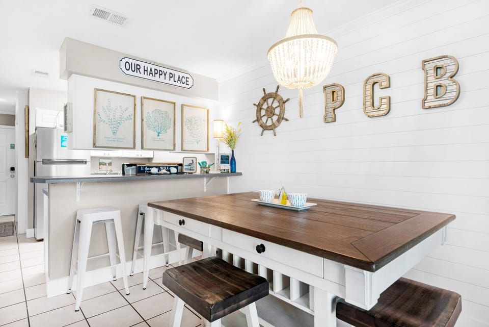 Dining table plus eat-in bar seating