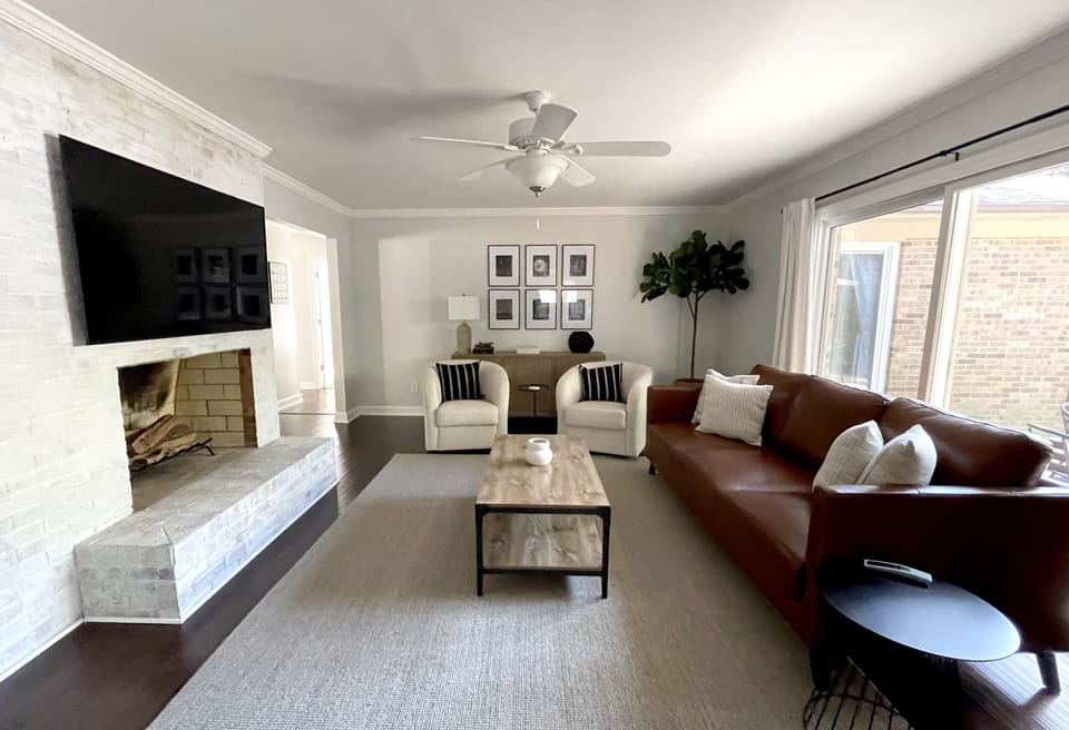 Living room with 65" T.V. 