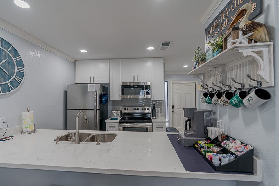 The kitchen is fully equipped. Basically, everything needed to cook a meal.
