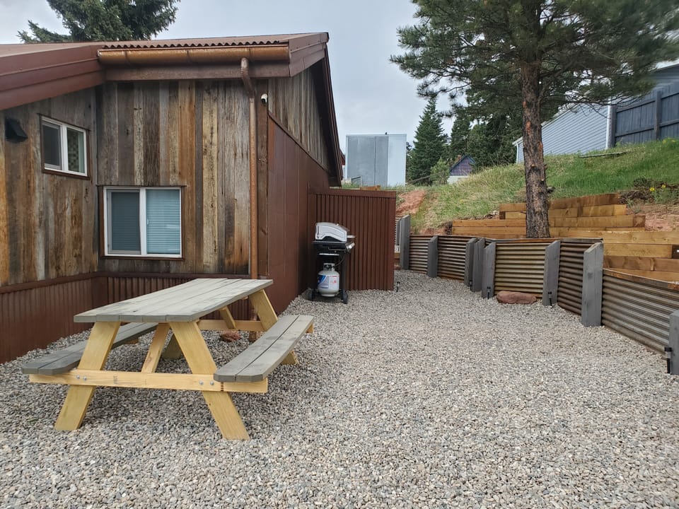 Propane grill and picnic table.