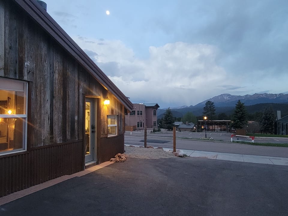 View from the driveway in early evening.