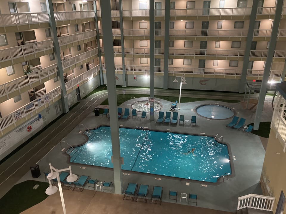 The pool, hot tub, kiddie pool, are in Building 3. View from 4th floor -3418
