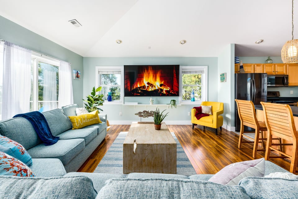 Living Room with 85 inch SMART TV with Youtube TV (live)
