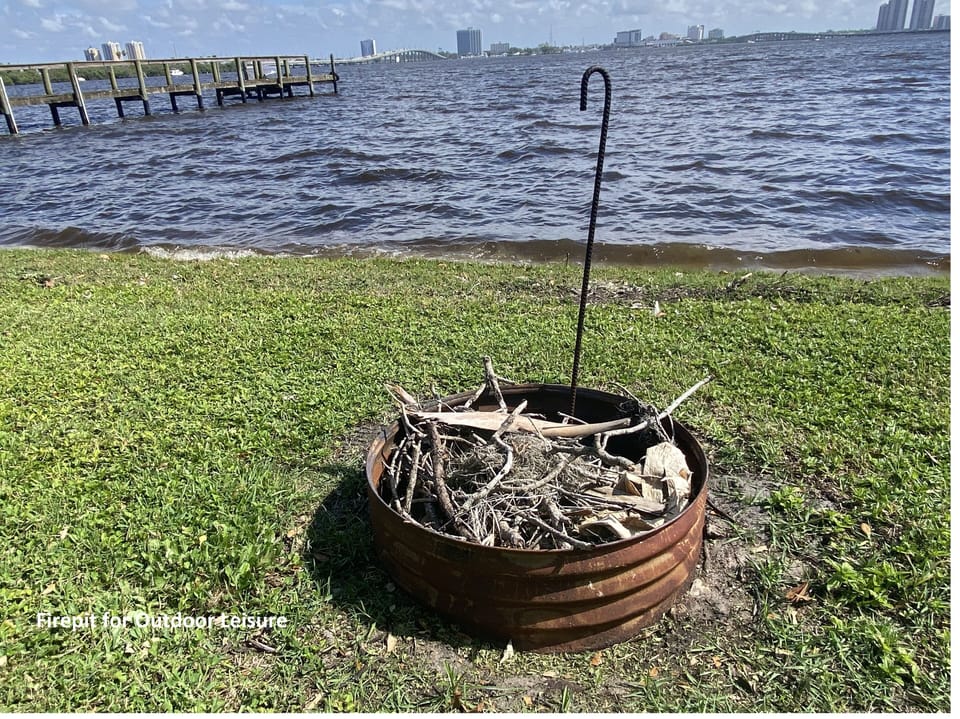 Fire pit on property near river's edge