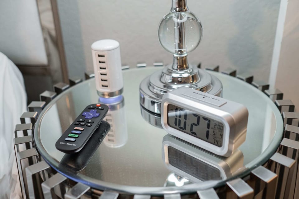 USB charging station and alarm clock.