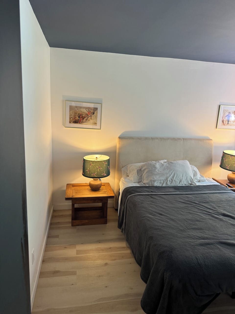 Front bedroom 2: queen bed, single closet, and smart TV.v